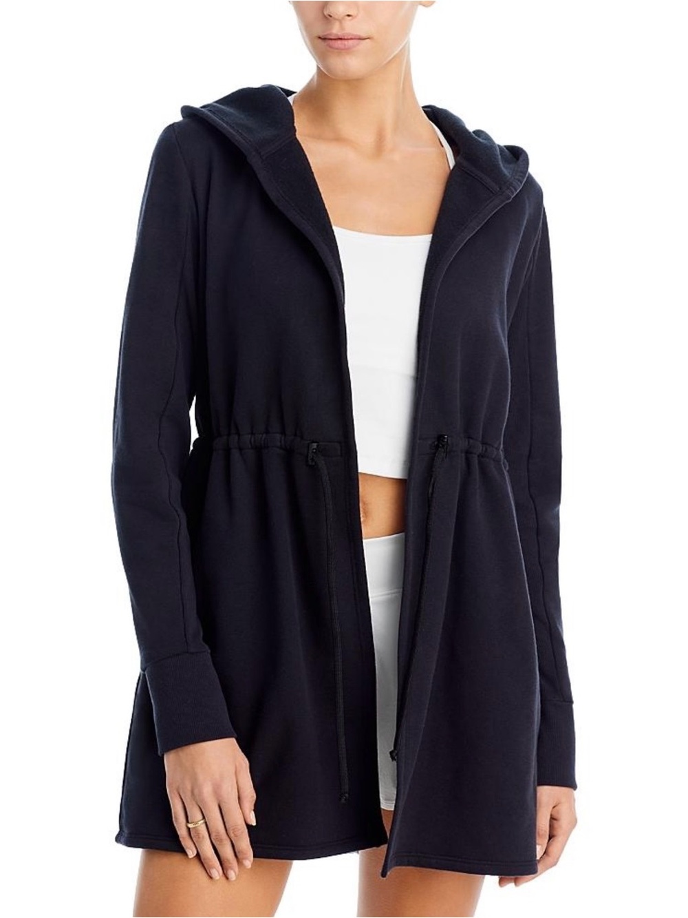 Beyond Yoga Navy Long Hooded On The Go Sweater Jacket Size Medium